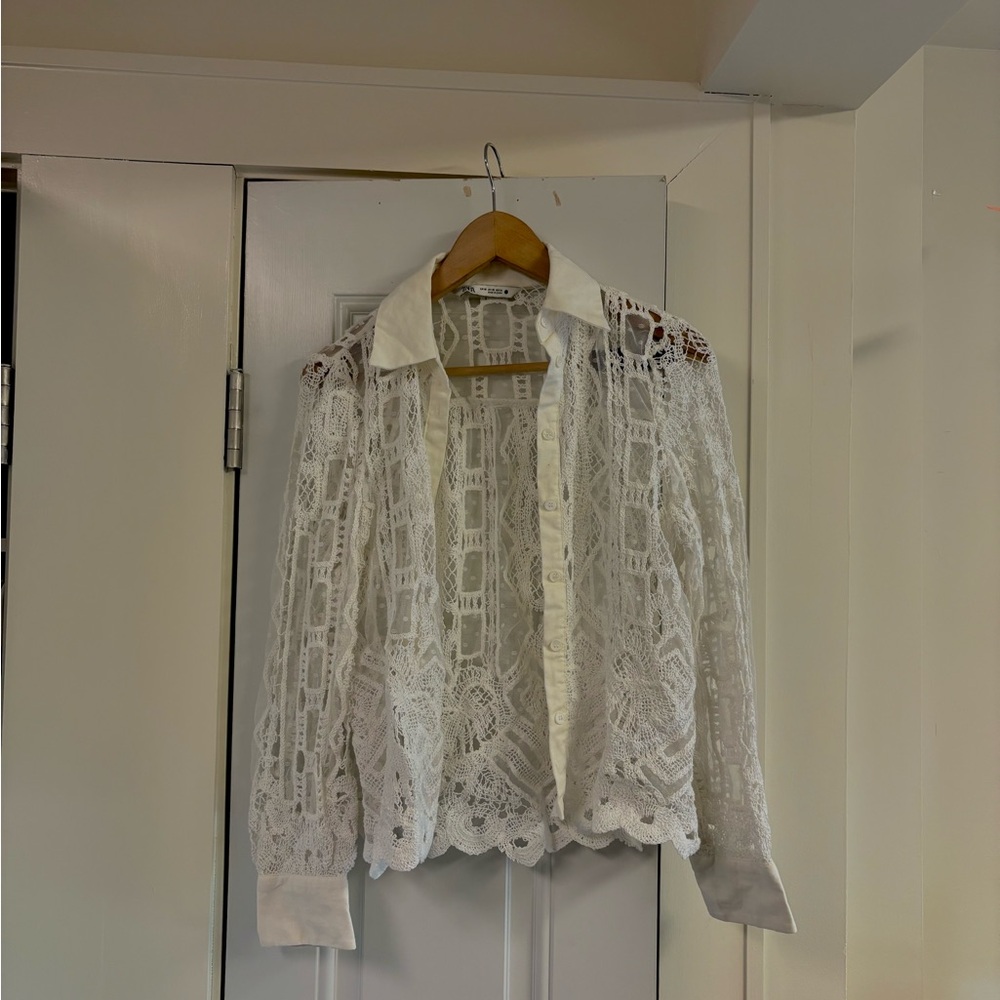 zara white lace top